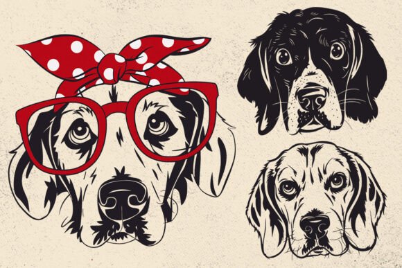 Beagle Dog Face Head with Bandana Bundle