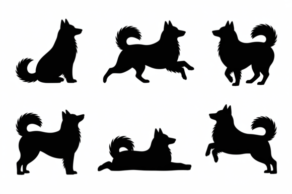 Black Dog Silhouettes in Different Poses