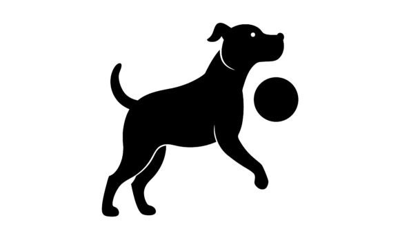 Black Silhouette Dog Playing with a Ball