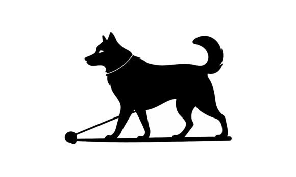 Black Silhouette Dog with a Tether