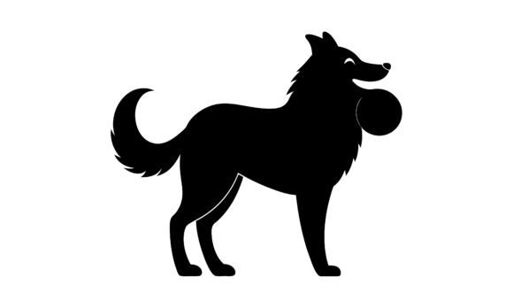 Black Silhouette Dog with Ball Toy