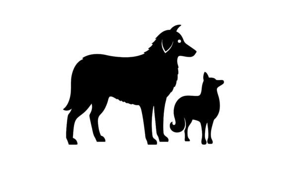 Black Silhouettes of Dog and Puppy