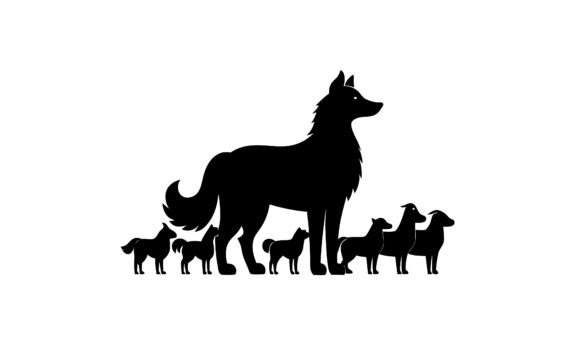 Dog and Puppies Silhouette Illustration
