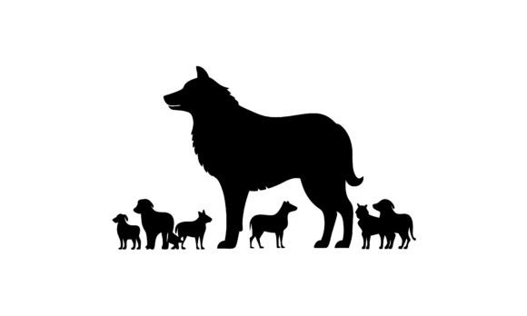 Dog Silhouette with Several Puppies