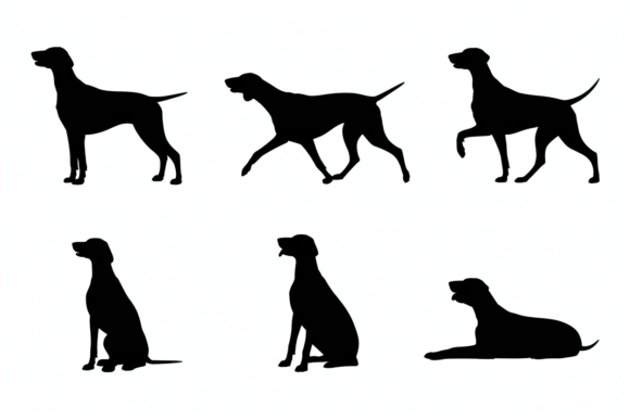 Dog Silhouettes in Various Poses Black
