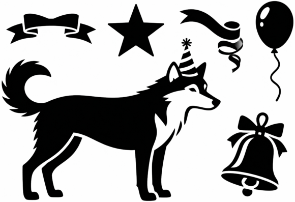 Husky Dog Birthday Party Clip Art Set