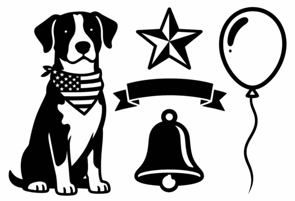 Patriotic Dog Balloon Star Bell Ribbon