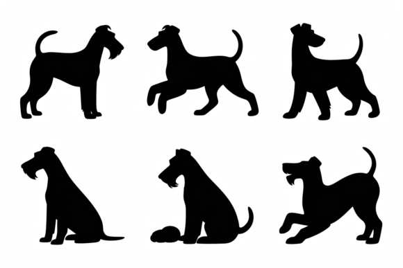 Silhouette Set of Terrier Dog Poses for Embroidery